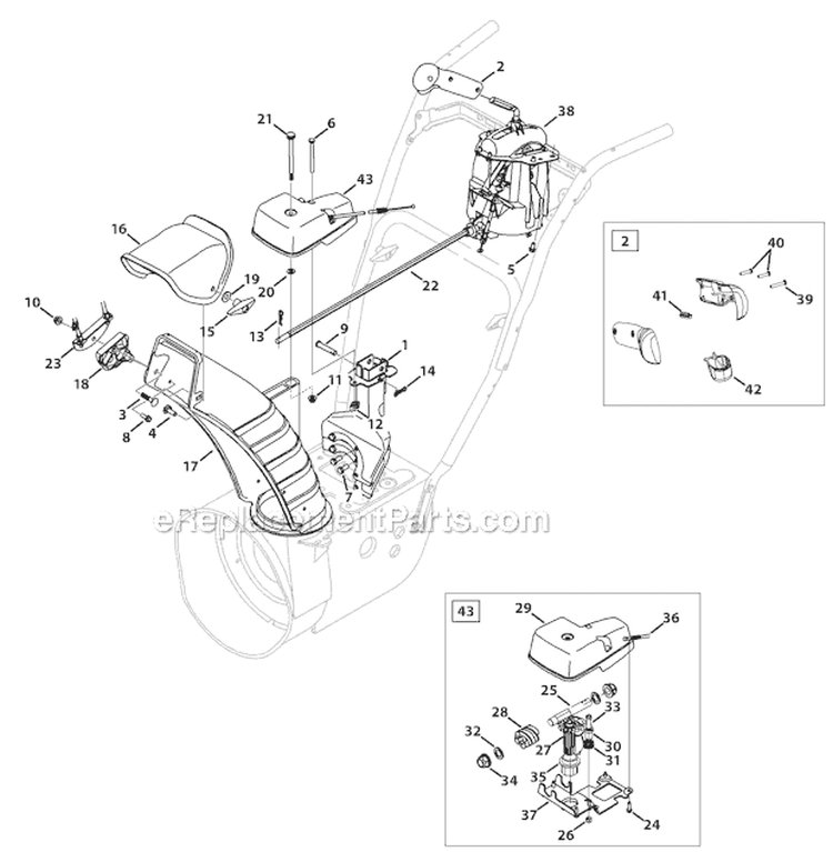2-Way and 4-Way Chute Diagram and Parts List for 31AH65LG701 2010 Yard Man Snow Blower